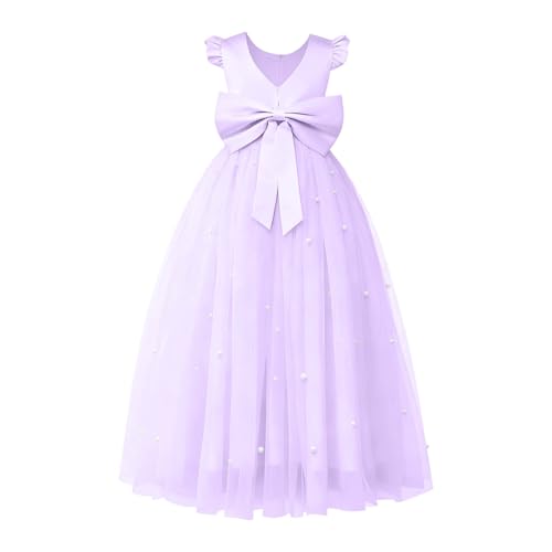 Vestido largo formal de niña con lazo elegante para comunión y eventos 4