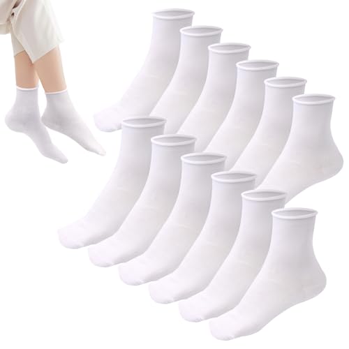 Soleeya 6 Pares Calcetines Mujer de Algodón Sin Costuras 35-40 | Suave y Transpirable | Blancos Calcetines Delgados Primavera y Verano para Deporte Trabajo Casual