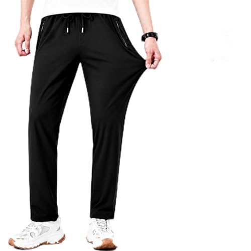 Poiykmt Stretch Active Comfy Travel Pants Lightweight Quick Dry Stretch Pants with Zipper Pockets, Wrinkle Free Casual Wear (US, Alpha, Large, Regular, Long, Black)