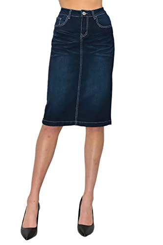 Fashion2Love Women's Juniors/Plus Size Middle - Length Stretch Denim Pencil Skirt (77247)