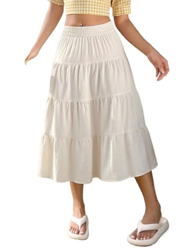 Solid Color Cake Ruffle Hem Loose Long Skirt 2025 Fashion Skirts for Women
