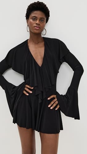 Norma Kamali Women's Long Sleeve Deep V Ruffle Mini Dress2