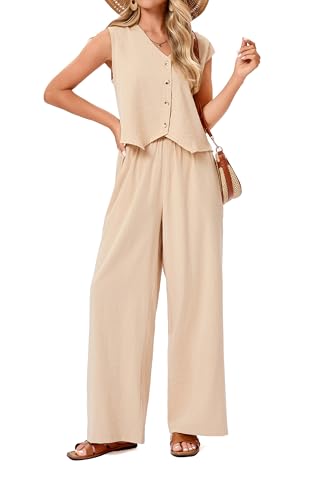 Women's Two 2 Piece Going Out Outfits Sleeveless Button Down