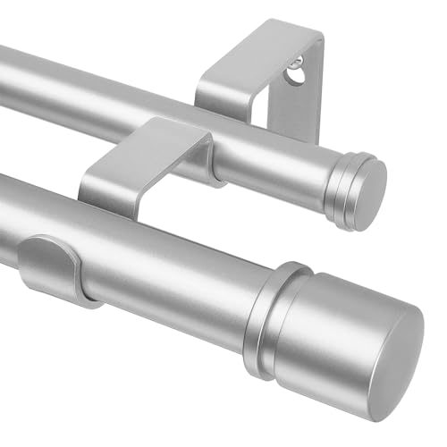 Hotozon Barra De Cortina Doble 80-365 Cm, 25 Mm Diámetro Barra Cortinas Plata Extensible Con Remates Clásicos, Juego De Barra De Cortina Doble Para Baño, Salón, Dormitorio