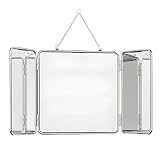 miroir ancien triptyque barbier Cadre en acier inoxydable : Le cadre en acier inoxydable, brossé avec précision et électroplaqué, présente une finition lisse et texturée et est facile à nettoyer.