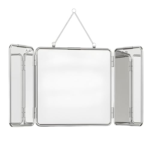 Miroir Maquillage 3 Faces pour Salle De Bain, Miroir Triptyque Mural avec Chaînette pour Coiffure Rasage Et Coupe, 30×60cm