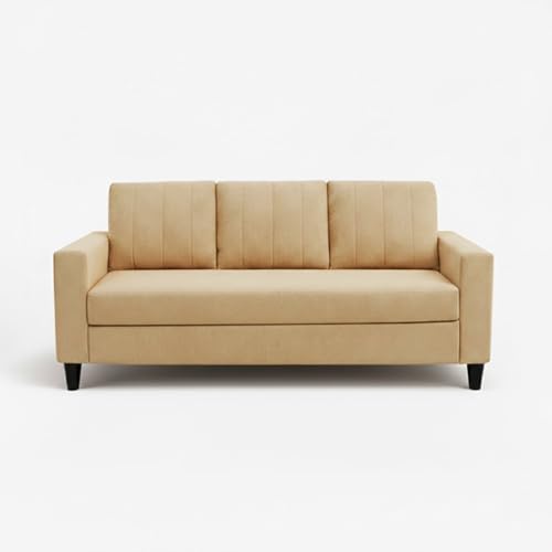 Image of Hendrick Plush Velvet 3 Seater + 2 Seater Sofa Set | Silken Velvet Suede Upholstery | Designer Sofa Set for Living Room & Office Spaces (Beige)