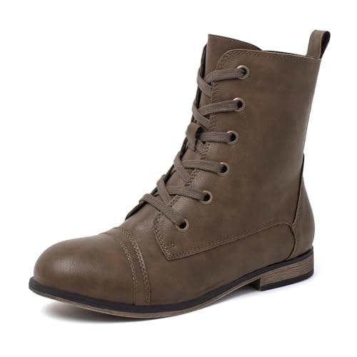 Best Fashion Boots for Seasonal Transitions: Ankle & Knee-High Styles 15 katliu Women's Combat Boots Lace up Military Ankle Boots Side Zipper Round Toe Booties Coffee 9