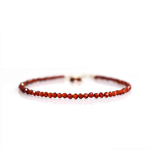 Natural Red Garnet Beads Bracelet, Faceted Beads, Energy Healing Crystals, Birthday, Gift for Her, Gemstone Jewelry 8 inch AAA+ Quality