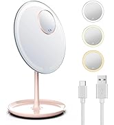 Lighted Makeup Mirror with 1X/5X Magnification,8.3" Rechargeable Vanity Mirror with 58 Led Lights...