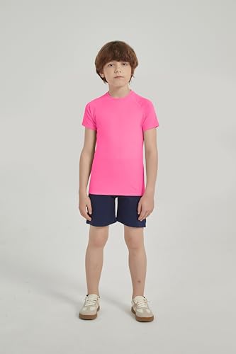 Image of 5-14Y Boys Girls Rash Guard UPF 50+ Short Sleeve Kids Neon Swim Shirts | Unisex UV Sun Protection Shirts,Quick Dry Kids Rash Guard, Boys Girls Neon Swim Shirts,Teen Rash Guard Swimsuit