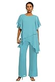 Elegant Pantsuit Mother of The Bride with Sleeve Chiffon Grandmother of The Bride Pant Suits for Wedding us6 Jade