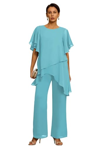 Elegant Pantsuit Mother of The Bride with Sleeve Chiffon Grandmother of The Bride Pant Suits for Wedding us6 Jade