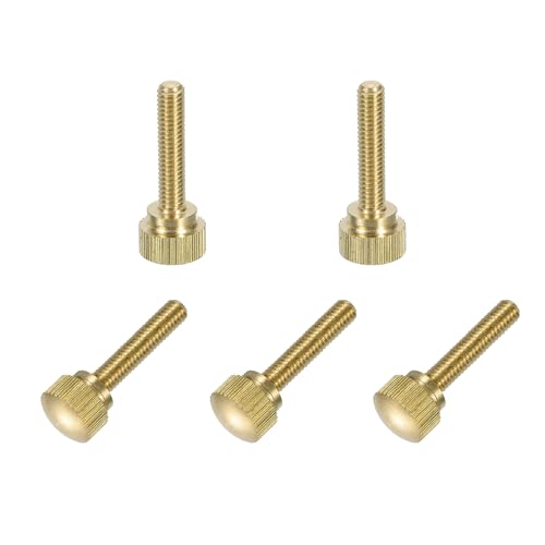 sourcing map 5Pcs Brass Knurled Thumb Screws, M4x20mm Shoulder Bolts Stepped Grip Knobs Fasteners Solid Brass Diamond Knurled Thumb Screws Knobs for Electronic, Mechanical