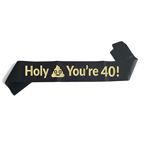 “Holy You’re 40” Sash, Funny 40th Birthday Sash for Women Men, 40 Years Old Birthday Funny Gifts, 40th Birthday Party Supplies Decorations Favors (Soft Black Sash with Gold Glitter Lettering)