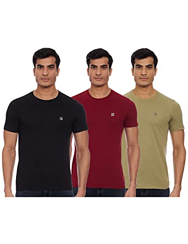 Cazibe Men’s Regular T-Shirt (CZ11101-Black/L.Olive/Maroon-M_Black/L.Olive
