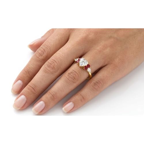 Image of Choose Your Color Heart Shape Accented 14k Yellow Gold Plated Engagement Ring Side Stone Daily Wear Chakra Healing Party Wear Birthstone Engagement Rings : US Size 4 to 12