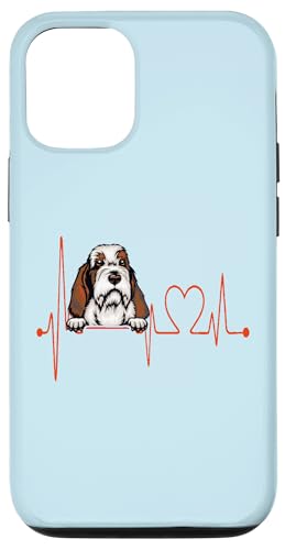 Carcasa para iPhone 12/12 Pro Petit Basset Grifón Vendeen Perro Latido Corazón EKG Perros Amante