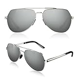 LUENX Men Women Aviator Sunglasses Polarized Shades Flexible Spring Hinge - Silver Mirror Lens...
