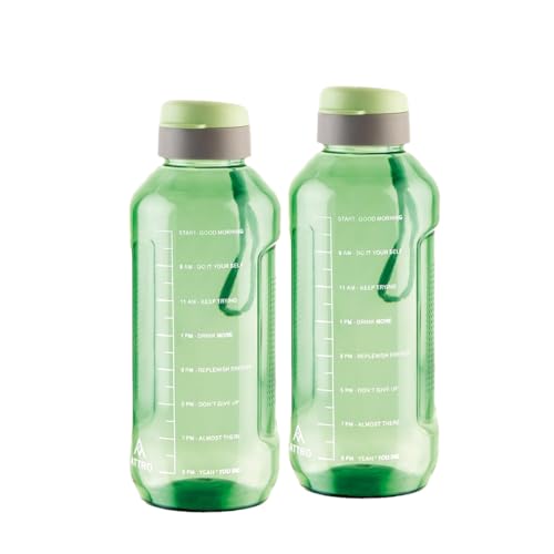 Image of ATTRO Ultra Pro Motivational 1.5-Liter BPA-Free Water Bottle with Leak-Proof Flip-Top Cap, Nylon Strap and Stylish Color for Daily Hydration- Mint Green-Set Of 2