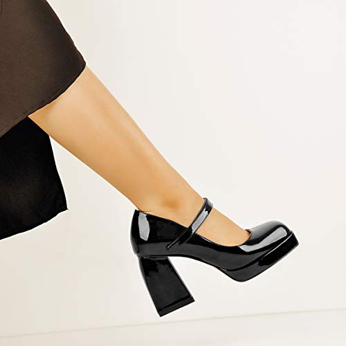 Mary Jane Square Platform Ankle Strap Chunky Heels Pumps3