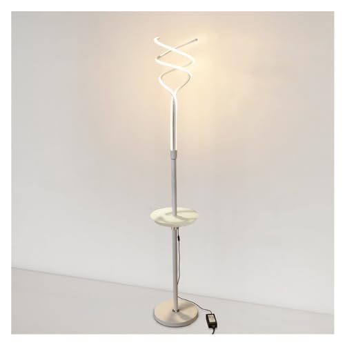 Lámpara de pie blanca de diseño moderno con mesa auxiliar y cargador USB