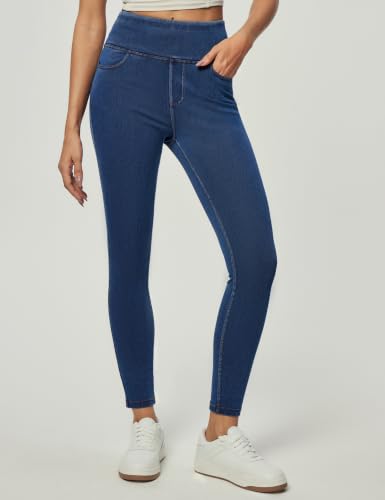 Image of Heathyoga Stretchy Jeans for Women Pull On High Waist Jeggings Jean Legging, Dark Blue, Large