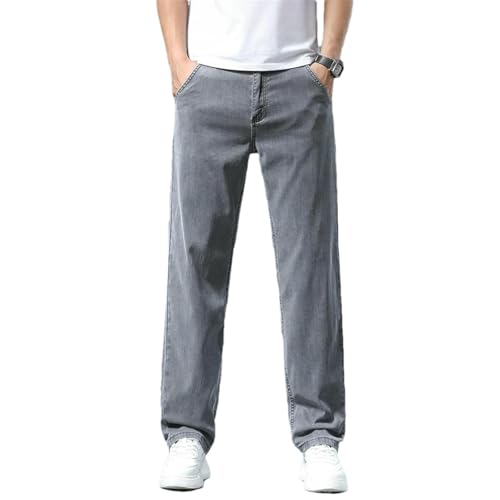 Summer Thin Men's Loose Straight Jeans Lyocell Soft Drape Business Casual Trousers Classic Ice Silk Denim Pants