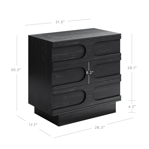 Image of Nathan James Iris 3 Drawer Dresser, Mid-Century Modern Solid Wood Dresser for Bedroom, Black Oak