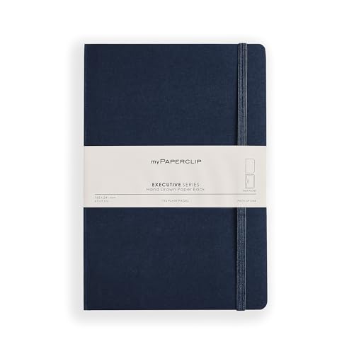 myPAPERCLIP Executive Series Large Plain Notebook | 192 Pages, 80 GSM, Soft Cover, Large Size (6.5 x 9.5 in) | Flat Lay | Bookmark, Elastic Closure & Back Pocket | Blue
