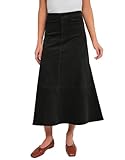 Kedera Womens Corduroy Midi Skirts A-Line High Waist Skirt Button Front Long Maxi Skirt Casual Winter Skirt Black