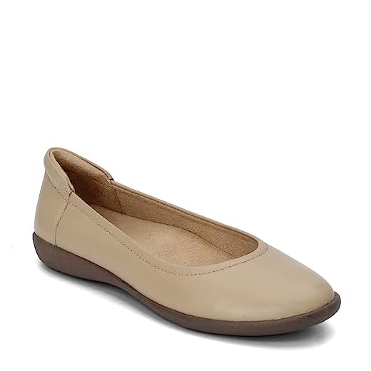 Naturalizer Womens Flexy Comfortable Slip On Round Toe Ballet Flats ,Beige Leather ,8.5 M US