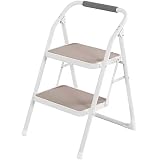 OWOHYG Sedia a gradini per Cucina Interna a 2 Livelli con braccioli, Sedia da Riposo in Ferro battuto Ispessito per Biblioteca, nessun assemblaggio richiesto(Camel Grey-74.5 * 50.5 * 47cm)