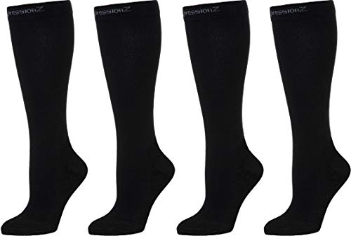 CompressionZ Compression Socks 20-30 mmHG for Men & Women - Nurses, Runners (Black 2 Pack, Large)