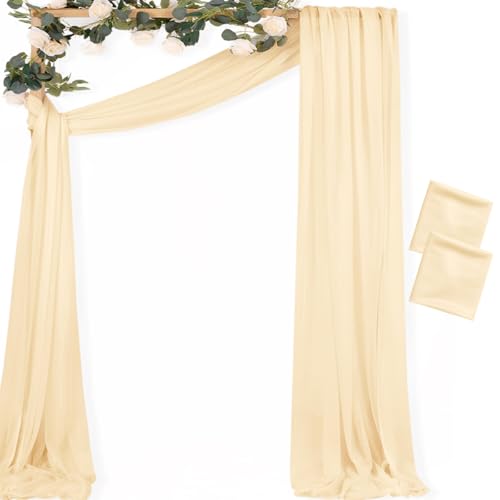 Image of MLMC Champagne Wedding Arch Draping Fabric 2 Panels 29 inch x 20 FT Extra Long Gauze Drapes Sheer Backdrop Curtains 6.6 Yards Outdoor Drapery Panels for Wedding Baby Shower Party Ceiling Decoration