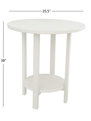 Phat Tommy Outdoor Pub Table - Round Patio High Top Table - Bar Height Patio Furniture - Recycled, Heavy Duty, & Sturdy Outside Cocktail Table, White #TOP2
