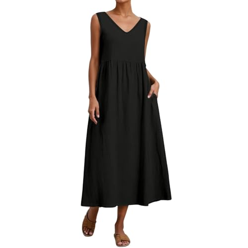 Robe d'été sans manches avec poches vêtement plage femme léger