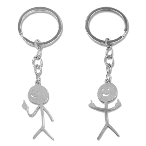 VZUHSW Porte-clés Smiley Langue des Signes Figurine Drôle de Visage Mignon Stickman avec Doigt Tendance Sac Clé de Voiture Pendentif Cadeau de Couple Mignon