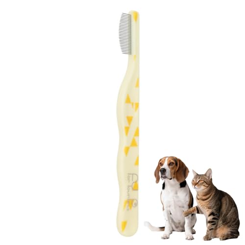 FEESHOW Pet Tear Stain Remover Comb for Dogs Cats Stainless Steel Grooming Tool Rounded Tips Comfort Handle for Daily Facial Eye Cleaning Beige One Size