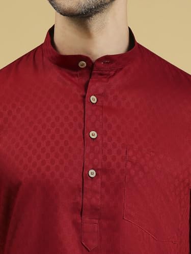 Image of Rajubhai Hargovindas Men's Pure Cotton Woven Design Half Sleeve Kurta
