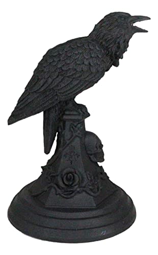 Ebros Gift Gothic Edgar Poe Nevermore Quoth The Raven Crow Perching On Black Rose And Skull Tombstone Spell Taper Candle Holder Decorative Figurine Gothic Macabre Wicca Alternative Arts #TOP2