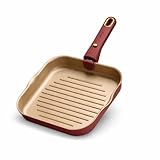 CAROTE 10 Inch Titanium Reinforced Nonstick Grill Pans for Steak, Non-Stick Grill Pans Sets with Detachable Handle, PFOS, PFOA Free, Gas & Induction Safe, All Stovetops Compatible, Burgundy