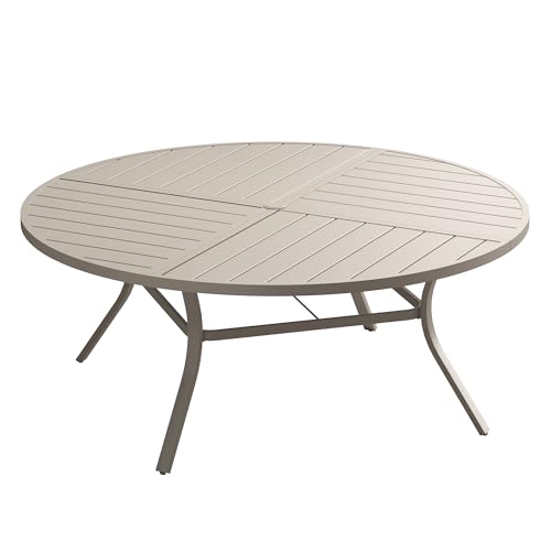 Image of VICLLAX 63 inch Round Outdoor Table, Patio Dining Table for 8-10 with Umbrella Hole for Garden Lawn Deck Backyard, Sandshell