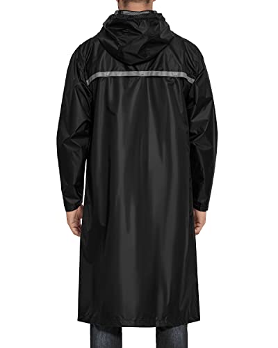 Axesquin Mens Long Raincoat With Hood Waterproof Rain Coats Lightweight Packable Outdoor Rain Jacket Rainwear Black L #TOP1