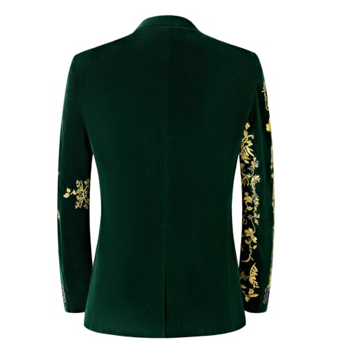 DAMANGUAN Men's Black Velvet Blazer with Gold Floral Embroidery, Slim Fit Suit Jacket for Wedding, Party, Banquet, Prom (US, Alpha, 3X-Large, Regular, Regular, Greenish Yellow) - image 2
