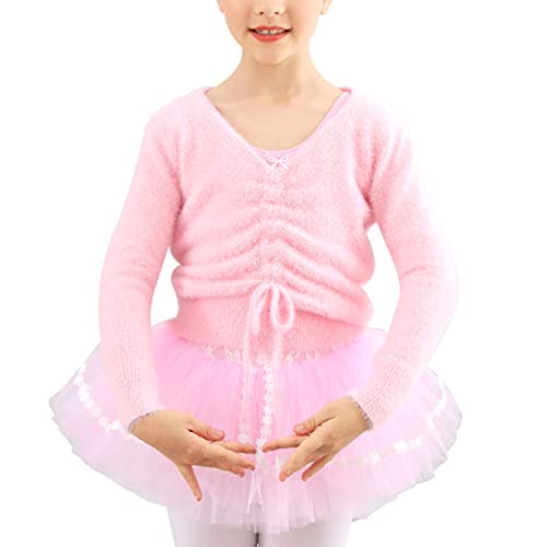 Doomiva Girl's Dance Top Wrap Shrug Sweater For Ballet Long Sleeve Drawstring Cover Up Top Warm Pullover Pink 2-3 Years #TOP9