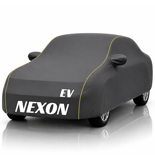 Image of Safe-Cars New Grey 100% Waterproof Tata Nexon EV Car Cover | Polyester Car Body Cover for Rain & Sun | UV Protection, Dustproof, Scratch Resistant, Windproof, Heat Resistant, Custom Fit