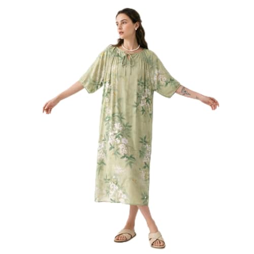 Image of lvenzse Womens Maxi Dress Boho Chiffon Floral Printed V-Neck Long Dresses