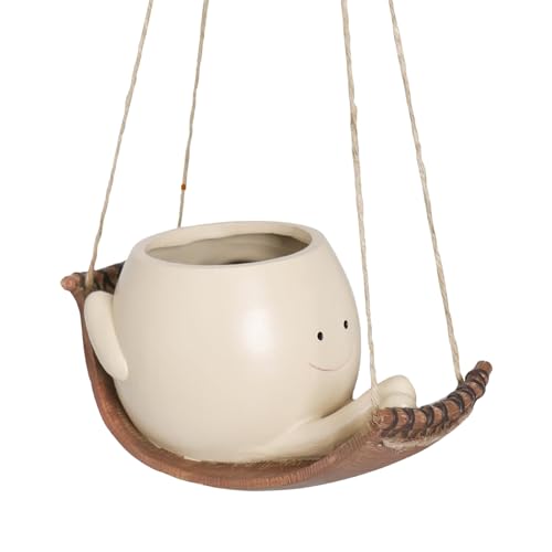 Macetas giratorias con cabeza de resina para colgar con cara de sonrisa, cesta decorativa para plantas suculentas, adornos creativos para patio en casa al aire libre