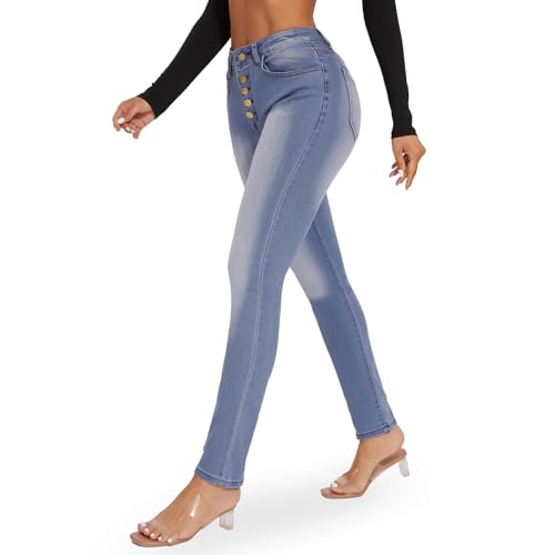 RIOJOY Skinny Stretchy Jeans for Women High Waisted Butt Lift Button Fly Jeans Slim Fit Denim Pants4